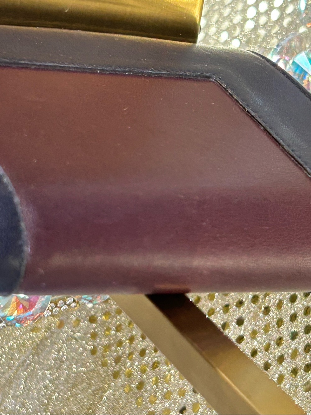 Celine Two-Tone Leather Crossbody - Burgundy & Navy with Gold Logo Approx. 6 x 6 - Picture 12 of 17